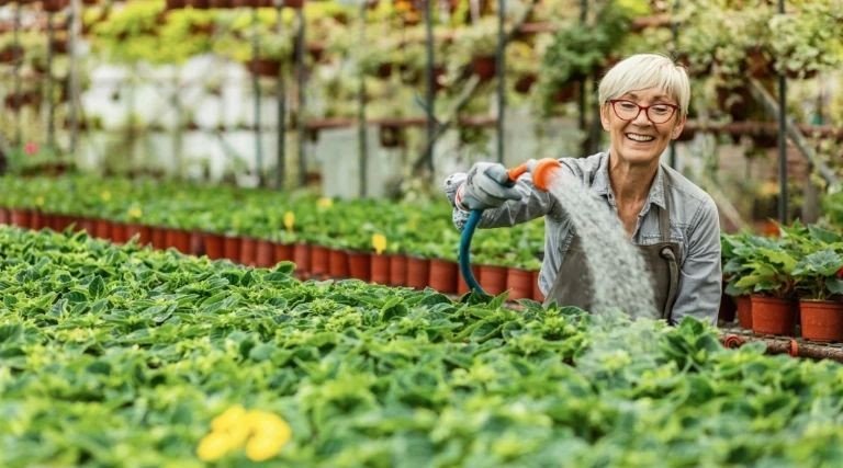 Pani podlewająca kwiaty